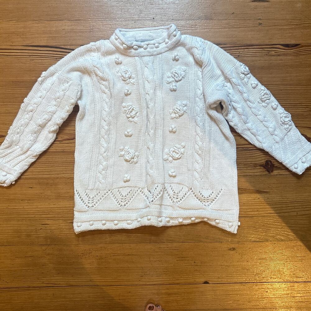 Crystal-Kobe vintage ivory heavy knit floral knit mock neck sweater SIZE S